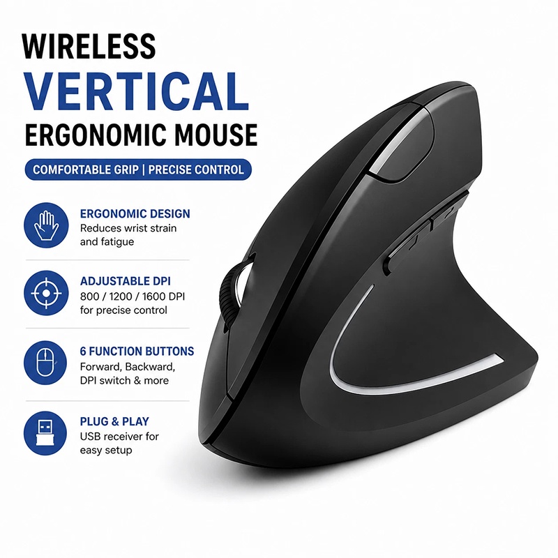 Home Office Keyboard - Mouse vertical recarregável para jogos, para