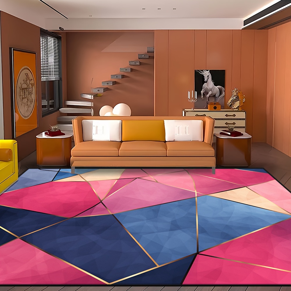 Home Office Rug - Padrão geométrico multicolorido. Material de poliéster,