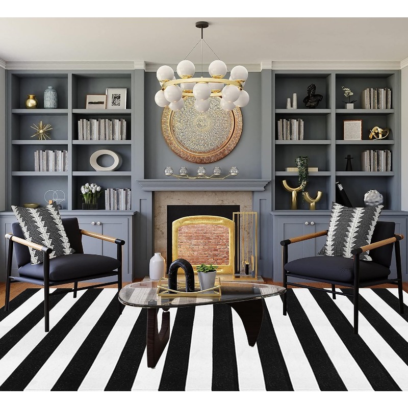 Tapete Listrado Preto e Branco - Home Office Rug avaliação e preço
